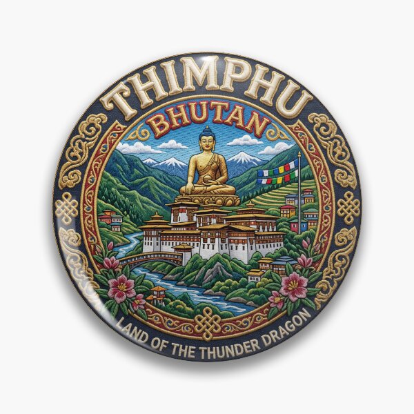 Artikelvorschau, Thimphu, Bhutan – Buddha‑Statue, Berge & Gebetsfahnen entworfen und verkauft von Girih.