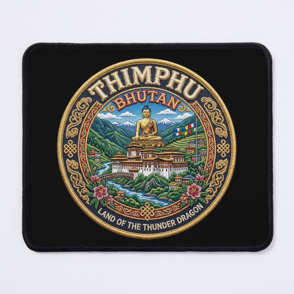 Item preview, Thimphu, Bhutan – Buddha statue, mountains & prayer flags designed and sold by Girih.