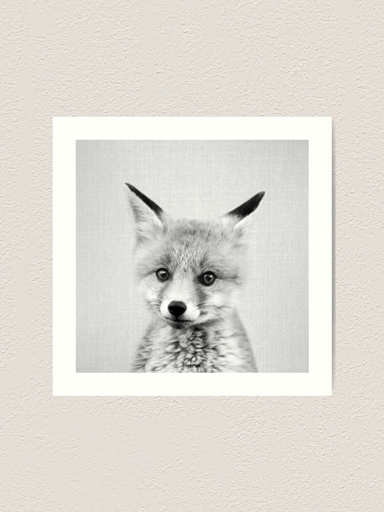 Impression Artistique Bebe Renard Noir Blanc Par Galdesign Redbubble