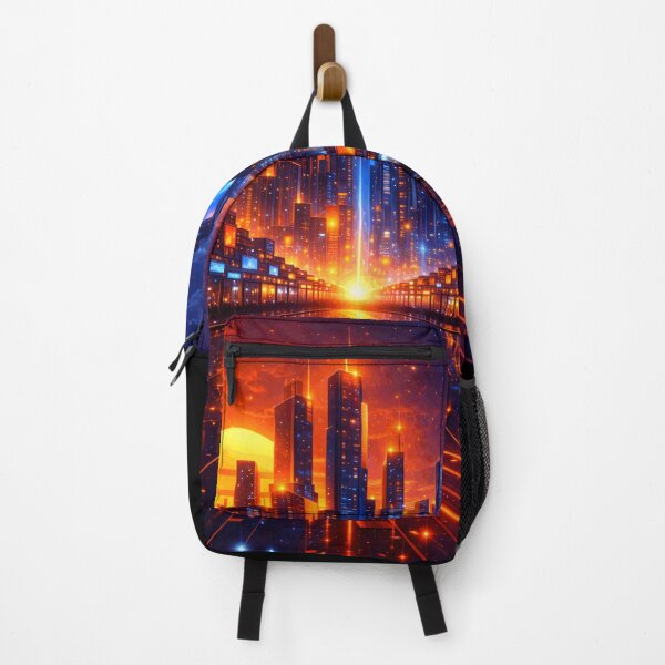 Item preview, Orange Cyber City Sunset - Amber Glow Future Metropolis Synthwave Art designed and sold by Tw1nsAIArt.