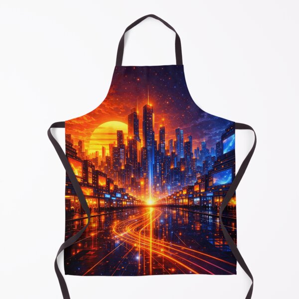 Item preview, Orange Cyber City Sunset - Amber Glow Future Metropolis Synthwave Art designed and sold by Tw1nsAIArt.