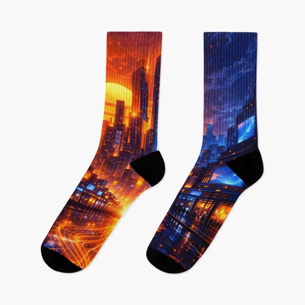 Item preview, Orange Cyber City Sunset - Amber Glow Future Metropolis Synthwave Art designed and sold by Tw1nsAIArt.