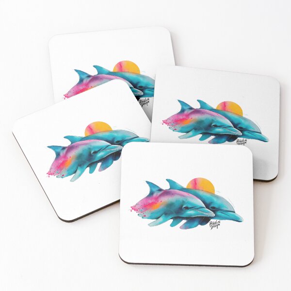 Item preview, Colorful Dolphin Duo Sunset Watercolor Art designed and sold by Rozin-Design.