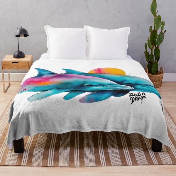 Artikelvorschau, Farbenfrohes Delfin-Duo-Aquarellbild bei Sonnenuntergang entworfen und verkauft von Rozin-Design.