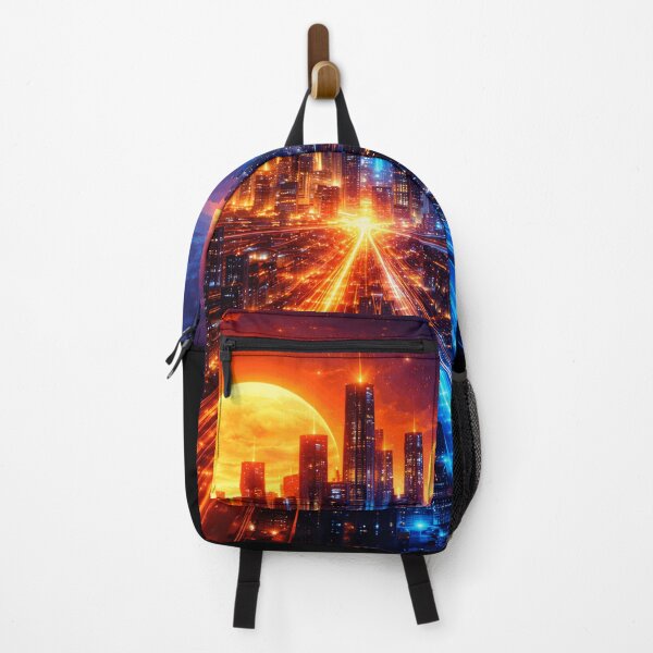 Item preview, Orange Cyber City Sunset - Amber Glow Future Metropolis Synthwave Art designed and sold by Tw1nsAIArt.