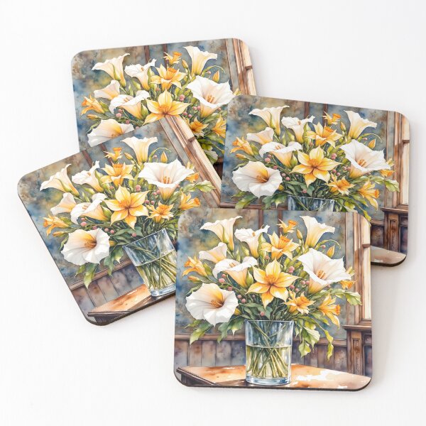 Item preview, Watercolor Lily Bouquet in Glass Vase designed and sold by shanblue6.