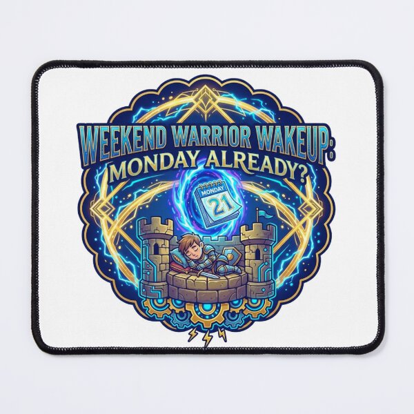 Item preview, Weekend Warrior Wakeup: Monday Already? – Funny Fantasy Knight & Time Portal Art designed and sold by RDproject.
