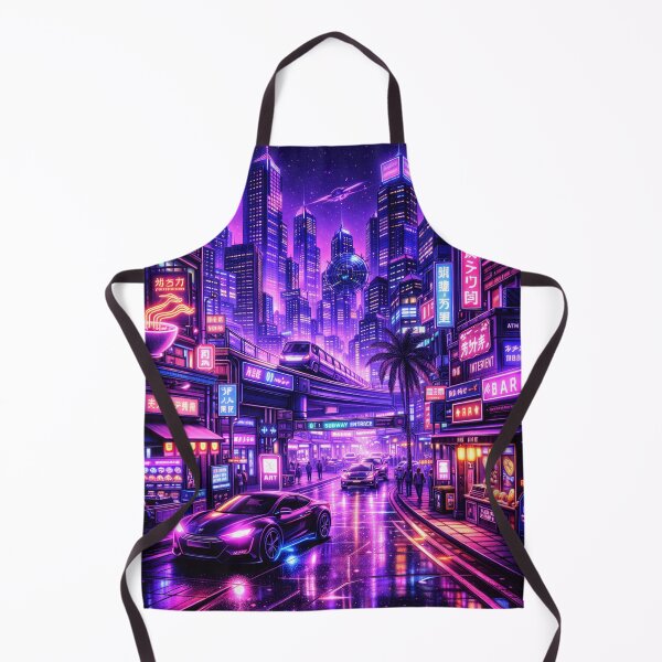 Artikelvorschau, Neonfarbene Cyberpunk-Stadt bei Nacht entworfen und verkauft von hiperdinotees.
