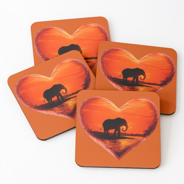 Item preview, Elephant Sunset Heart Wildlife Silhouette designed and sold by ChirpInc.