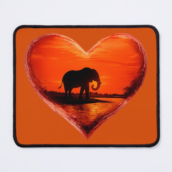 Item preview, Elephant Sunset Heart Wildlife Silhouette designed and sold by ChirpInc.