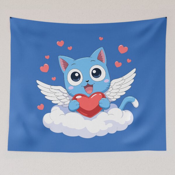 Item preview, Happy cupid cat spreading love (blue) designed and sold by ProjetF.