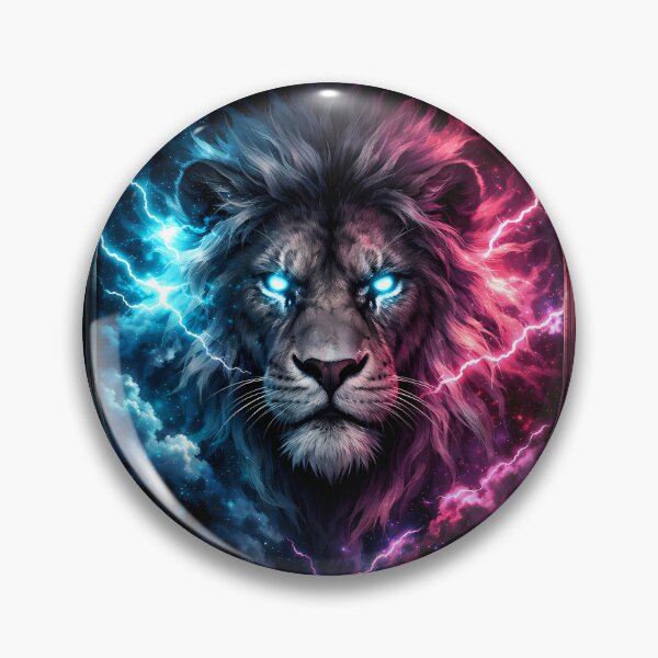 Item preview, Thunder Roar Badge — Cyber Storm Lion Art designed and sold by KingCuppaDigitalArt.