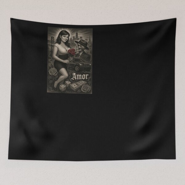 Item preview, Bay Area Amor – Chicano Tattoo Style Latina & Skeleton Love Story Street Art designed and sold by DyfunctionalTee.