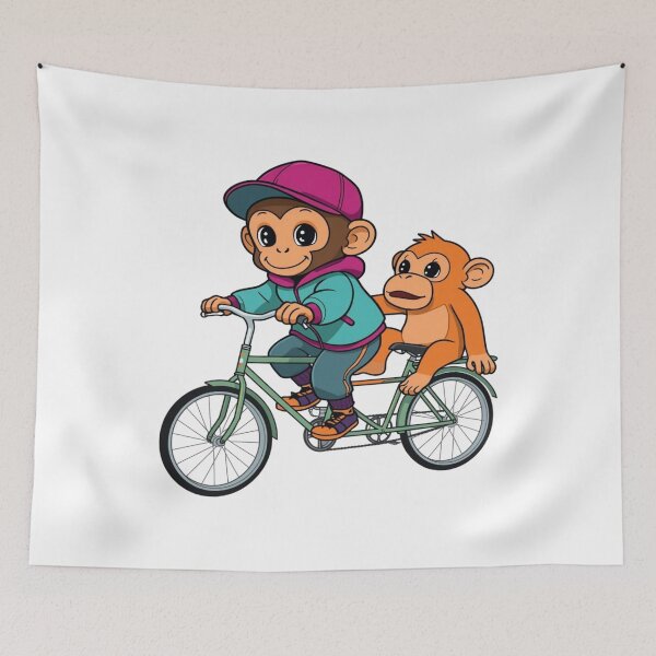 Item preview, Playful Cartoon Monkeys On blue Bike designed and sold by CeliaZnx.