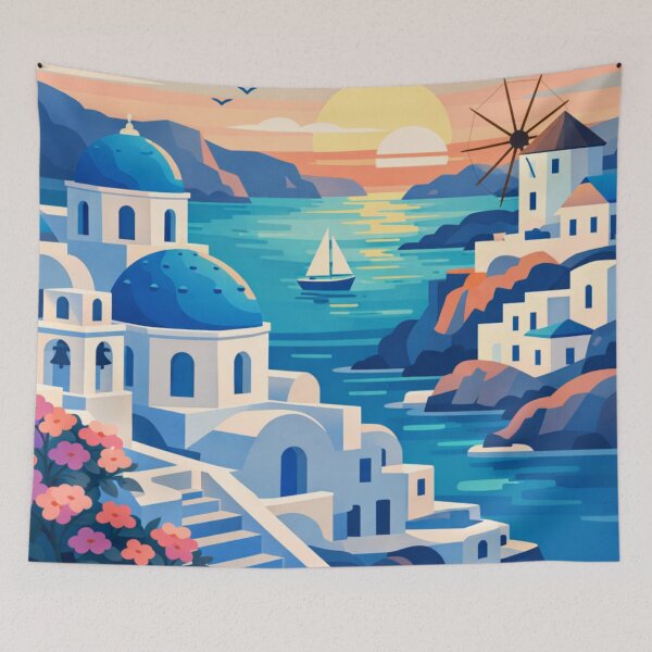 Item preview, Santorini Illustration Postcard designed and sold by MatthewHeights.