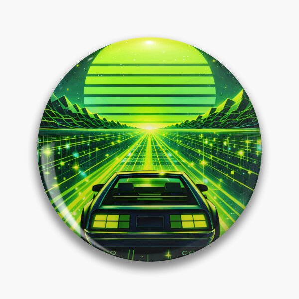 Item preview, Toxic Green Retrowave Drive - Electric Lime Synthwave Car on Digital Grid designed and sold by Tw1nsAIArt.