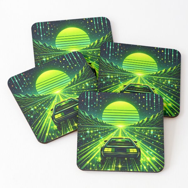 Item preview, Toxic Green Retrowave Drive - Electric Lime Synthwave Car on Digital Grid designed and sold by Tw1nsAIArt.