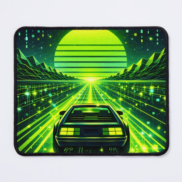 Item preview, Toxic Green Retrowave Drive - Electric Lime Synthwave Car on Digital Grid designed and sold by Tw1nsAIArt.