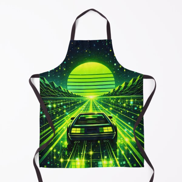 Item preview, Toxic Green Retrowave Drive - Electric Lime Synthwave Car on Digital Grid designed and sold by Tw1nsAIArt.