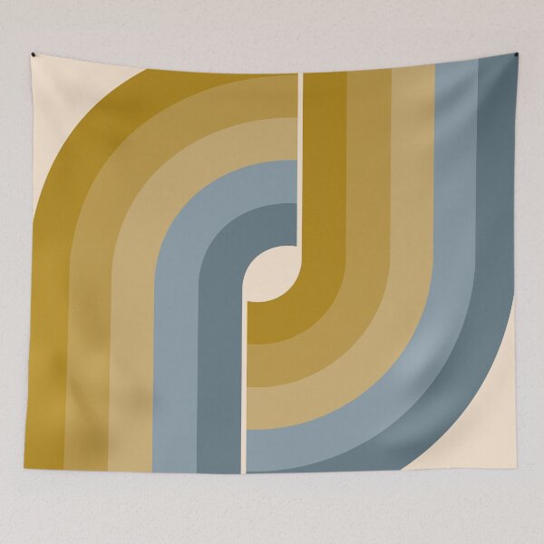 Item preview, Geometric Retro Vintage Style - Mustard Gold and Dusty Blue designed and sold by JMgraphic.