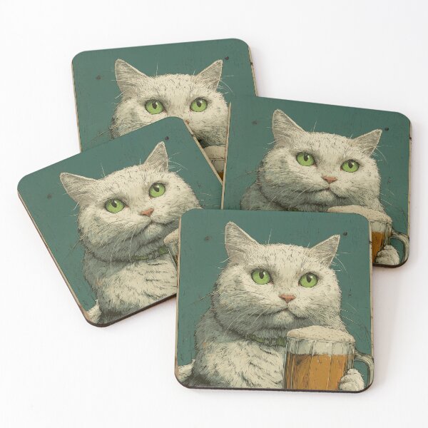 Artikelvorschau, Weiße Katze trinkt Bier Vintage Retro entworfen und verkauft von Erika Kaisersot.