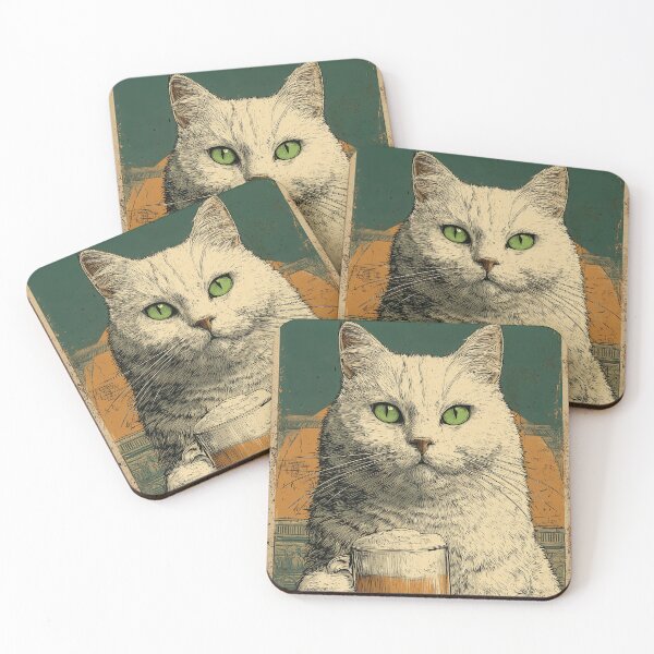 Item preview, Funny White Cat with Beer Mug Vintage Pub Poster designed and sold by Erika Kaisersot.