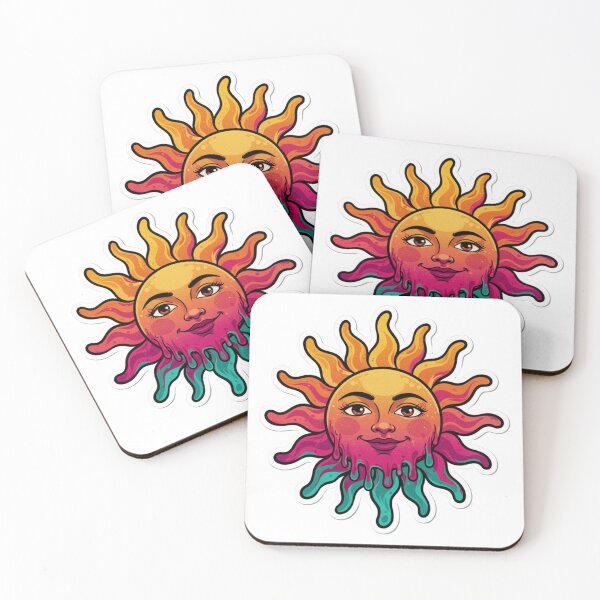 Item preview, Melting Sun Face Sticker — Psychedelic Retro Groovy Sun designed and sold by magiquecreations.