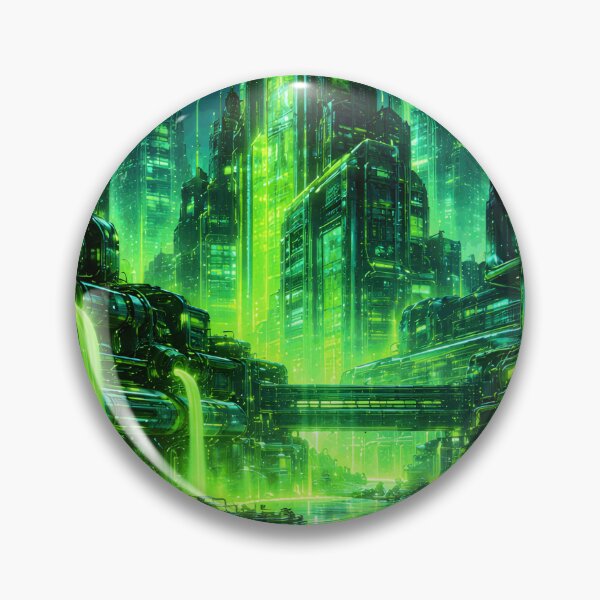 Item preview, Toxic Neon Cybercity - Electric Lime Industrial Future & High-Tech Green Metropolis designed and sold by Tw1nsAIArt.