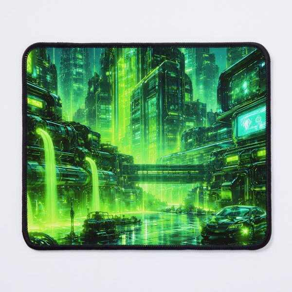 Item preview, Toxic Neon Cybercity - Electric Lime Industrial Future & High-Tech Green Metropolis designed and sold by Tw1nsAIArt.