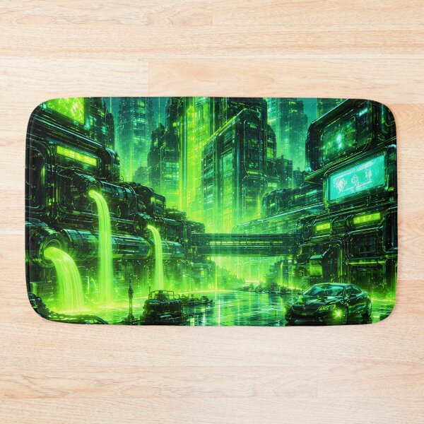 Item preview, Toxic Neon Cybercity - Electric Lime Industrial Future & High-Tech Green Metropolis designed and sold by Tw1nsAIArt.