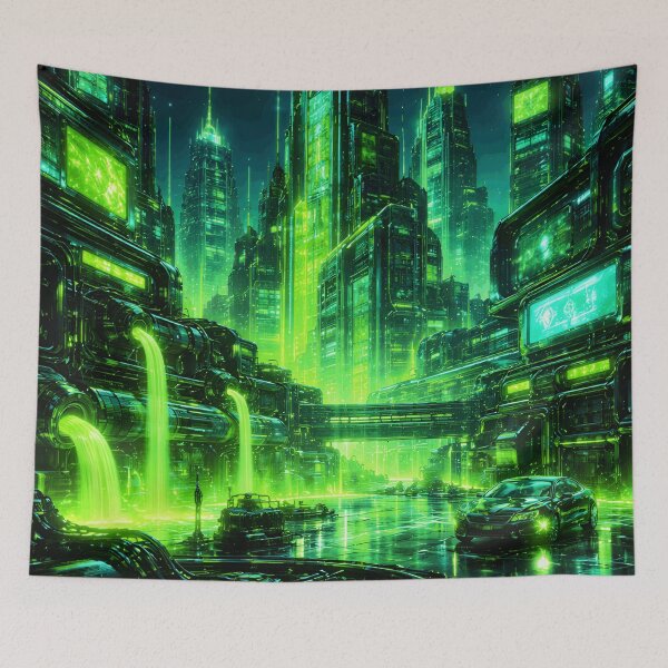 Item preview, Toxic Neon Cybercity - Electric Lime Industrial Future & High-Tech Green Metropolis designed and sold by Tw1nsAIArt.