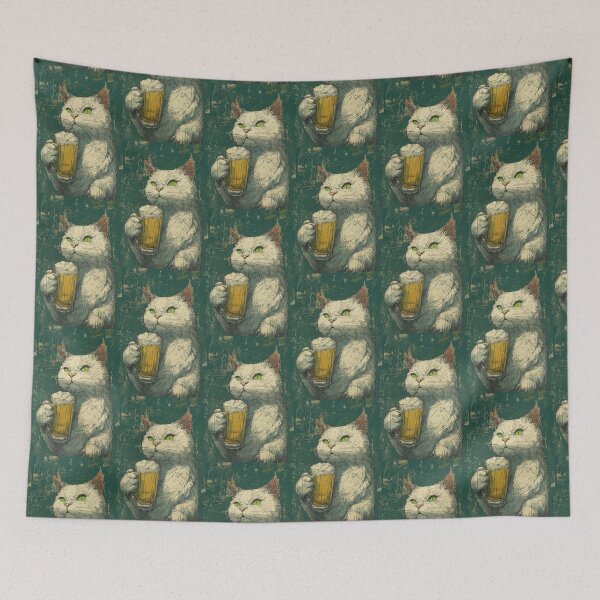 Item preview, Funny White Cat Drinking Beer Retro Pub Art designed and sold by Erika Kaisersot.