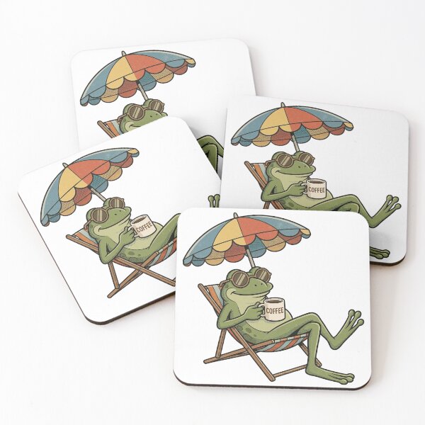 Item preview, Relaxing Frog Drinking Coffee Under Beach Umbrella – Funny Vintage Frog Coffee Lover Design designed and sold by quietvisualsco.