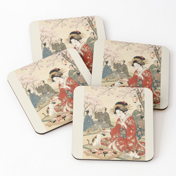 Item preview, Edo Beauty: Sushi Feast with Cats Under Cherry Blossoms Ukiyo-e designed and sold by SakuraMarket26.