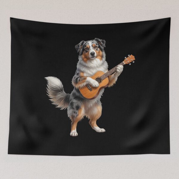 Item preview, Australian Shepherd Playing Ukulele Player Ukulelist Dog Lover designed and sold by DoodleTortle.