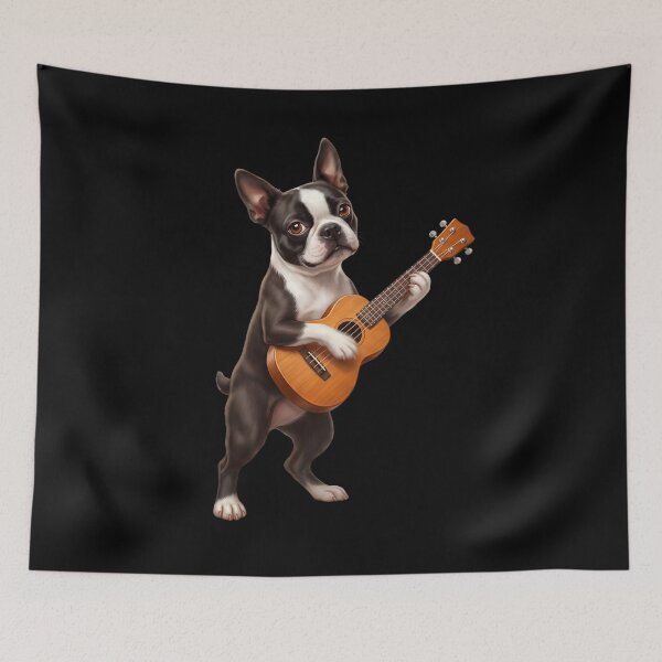 Item preview, Boston Terrier Playing Ukulele Player Ukulelist Dog Lover designed and sold by DoodleTortle.