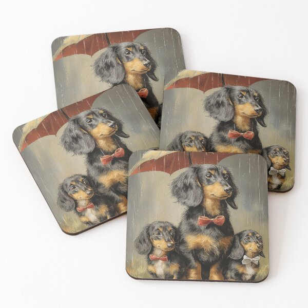 Item preview, Dachshunds Under an Umbrella in the Rain designed and sold by PetsArt.