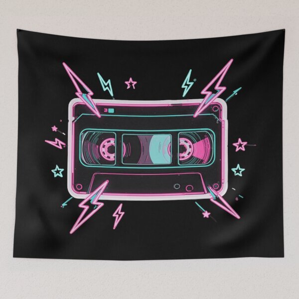 Item preview, Retro VHS Tape Sticker — Neon 80s Aesthetic Glowing Cassette designed and sold by magiquecreations.