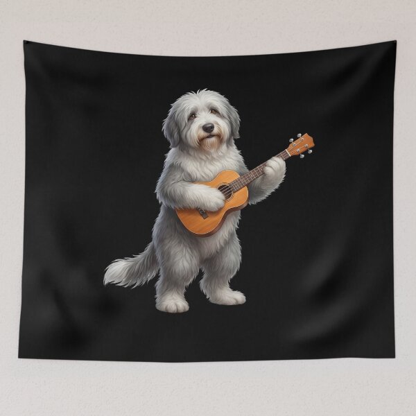 Item preview, Old English Sheepdog Playing Ukulele Player Ukulelist Dog Lover designed and sold by DoodleTortle.