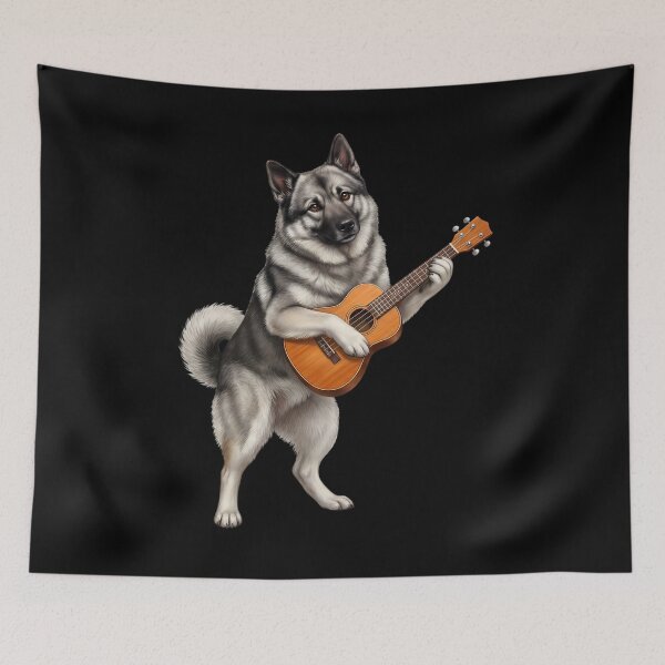 Item preview, Norwegian Elkhound Playing Ukulele Player Ukulelist Dog Lover designed and sold by DoodleTortle.