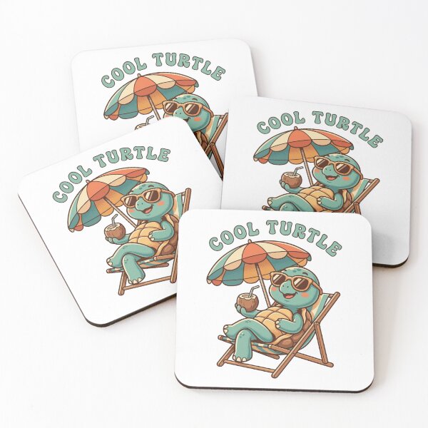 Item preview, Cool Turtle Drinking Coconut Under Beach Umbrella – Cute Summer Turtle Retro Design designed and sold by quietvisualsco.