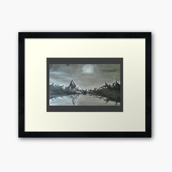 Moonlit mountain lake Framed Art Print