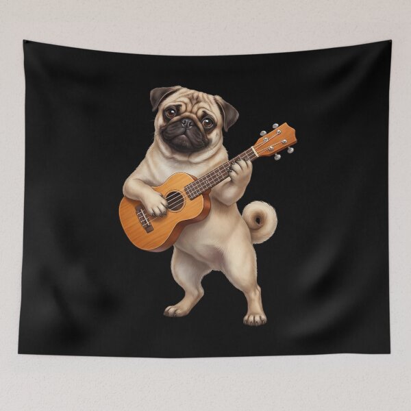 Item preview, Pug Playing Ukulele Player Ukulelist Dog Lover designed and sold by DoodleTortle.