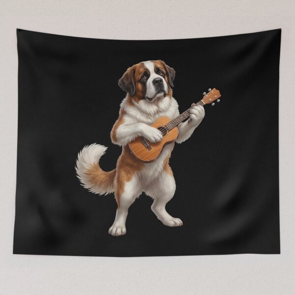 Item preview, Saint Bernard Playing Ukulele Player Ukulelist Dog Lover designed and sold by DoodleTortle.