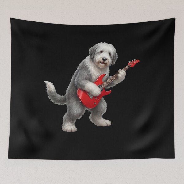 Item preview, Old English Sheepdog Playing Electric Guitar Player Guitarist Dog Lover designed and sold by TerryConnells.