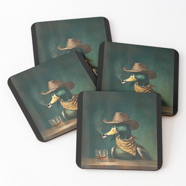 Item preview, Vintage Cowboy Mallard Duck - Western Duck at Bar Smoking Pipe Art designed and sold by haitrieuic96.