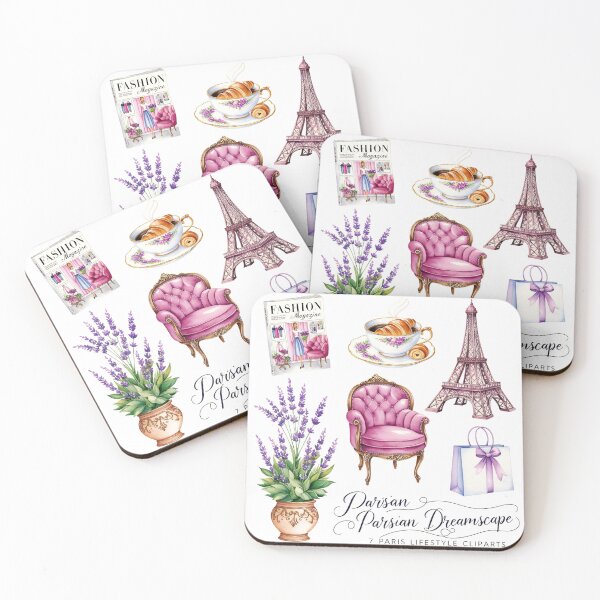 Item preview, Fashion magazine cover with Parisian elements including a croissant, Eiffel Tower, and lavender flowers designed and sold by SpaceartLilu.