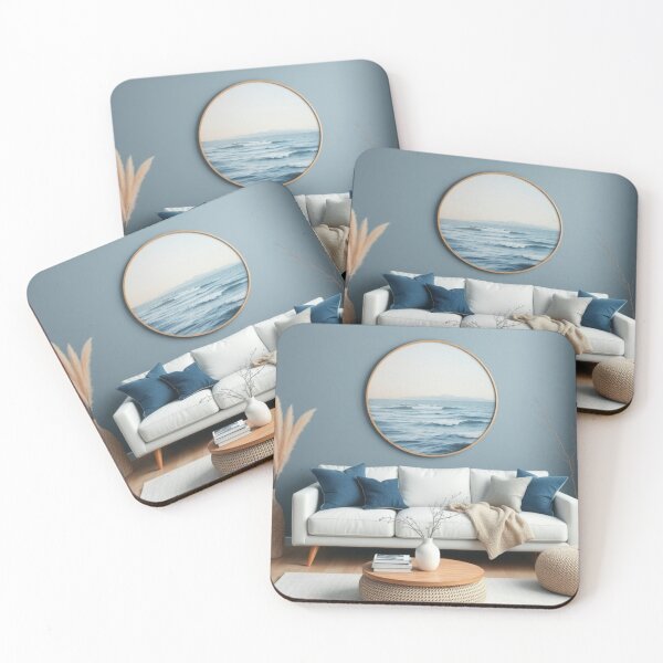 Item preview, Serene Coastal Living Room with Ocean Art designed and sold by Vida e Arte.