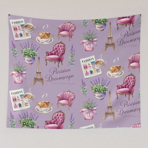 Item preview, Copy of Fashion magazine cover with Parisian elements including a croissant, Eiffel Tower, and lavender flowers designed and sold by SpaceartLilu.