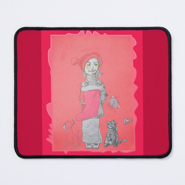 Item preview, Christmas Girl with Saint Nick Sock, Dog and Cat (Drawing by ACCI) designed and sold by VanyssaGraphics.